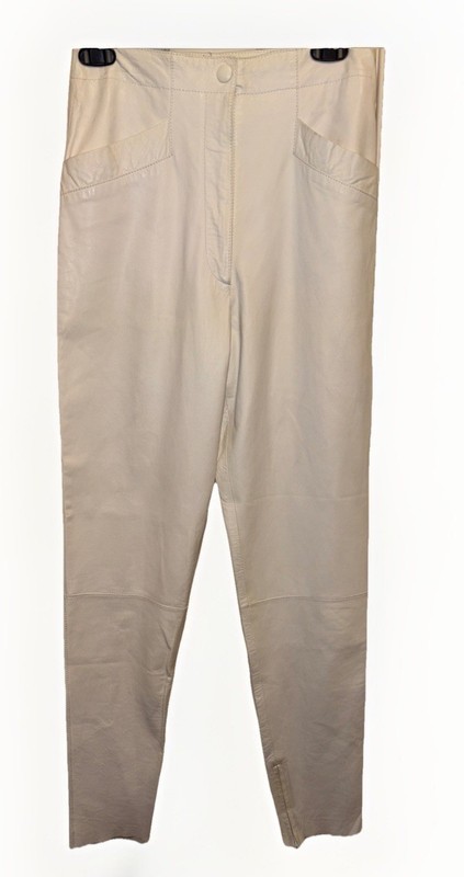 Krizia Pants Women 27 White Leather Sheepskin Straight Classic High Rise Zip