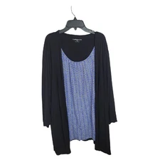 Croft & Barrows Blue black Geometric Long Sleeve 2 in 1 Casual Top Size 3X