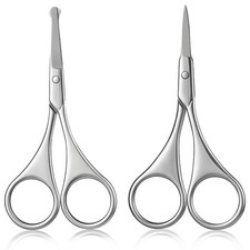 Kootinn 2Pcs Facial Hair Small Grooming Scissors For Men Women, Silver