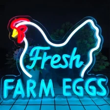 Fresh Farm Eggs Neon Sign,Farmhouse Kitchen Neon Light Sign for Chicken Coop 