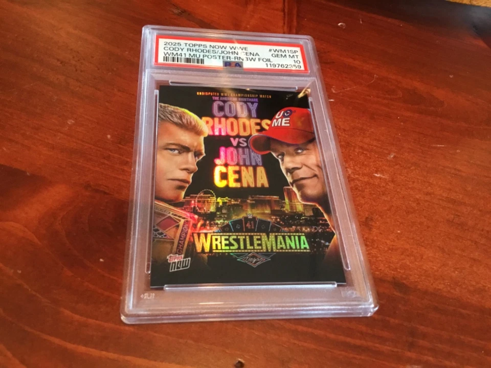 2025 Topps Now WWE Rhodes/John Cena WM41 MU Poster Rainbow Foil WM1SP PSA GM 10 - Image 4 of 4