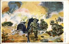 Mint Germany Military Art Postcard Wehrmacht WWII Artillery Squad Firing Gun