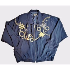 Vtg Marshall Rousso Jacket Os One Size Black Gold Silver Zip Up Lined Bomber
