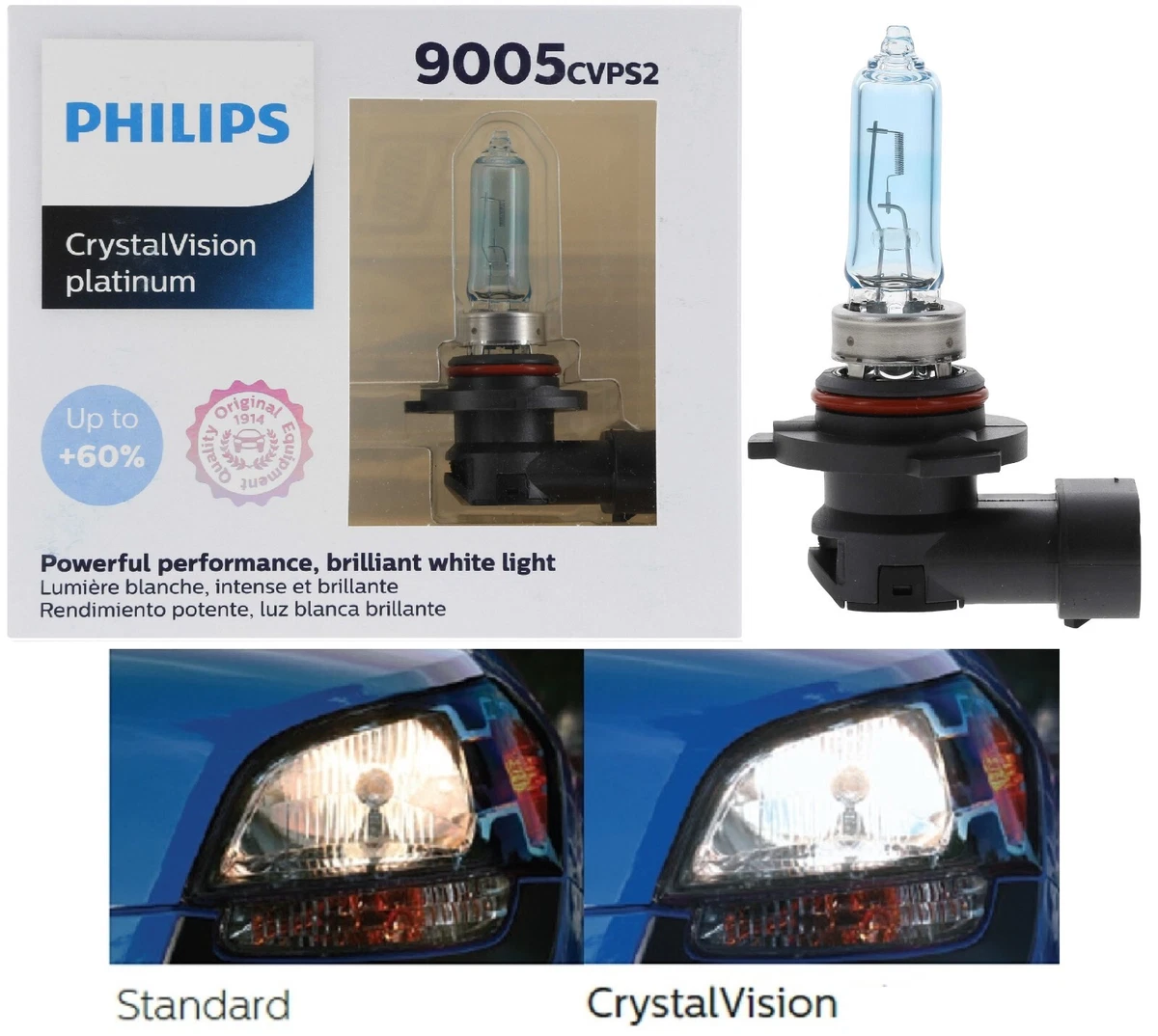 Philips Crystal Vision Platinum 9005 65W Two Bulbs Light DRL Daytime Replace EO
