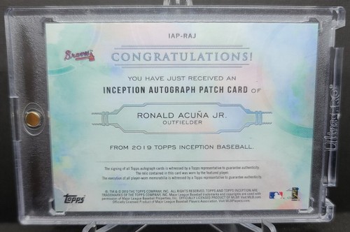 2019 Topps Inception Ronald Acuna Jr 3 Color Patch Auto #'D/199. Braves - Picture 10 of 10