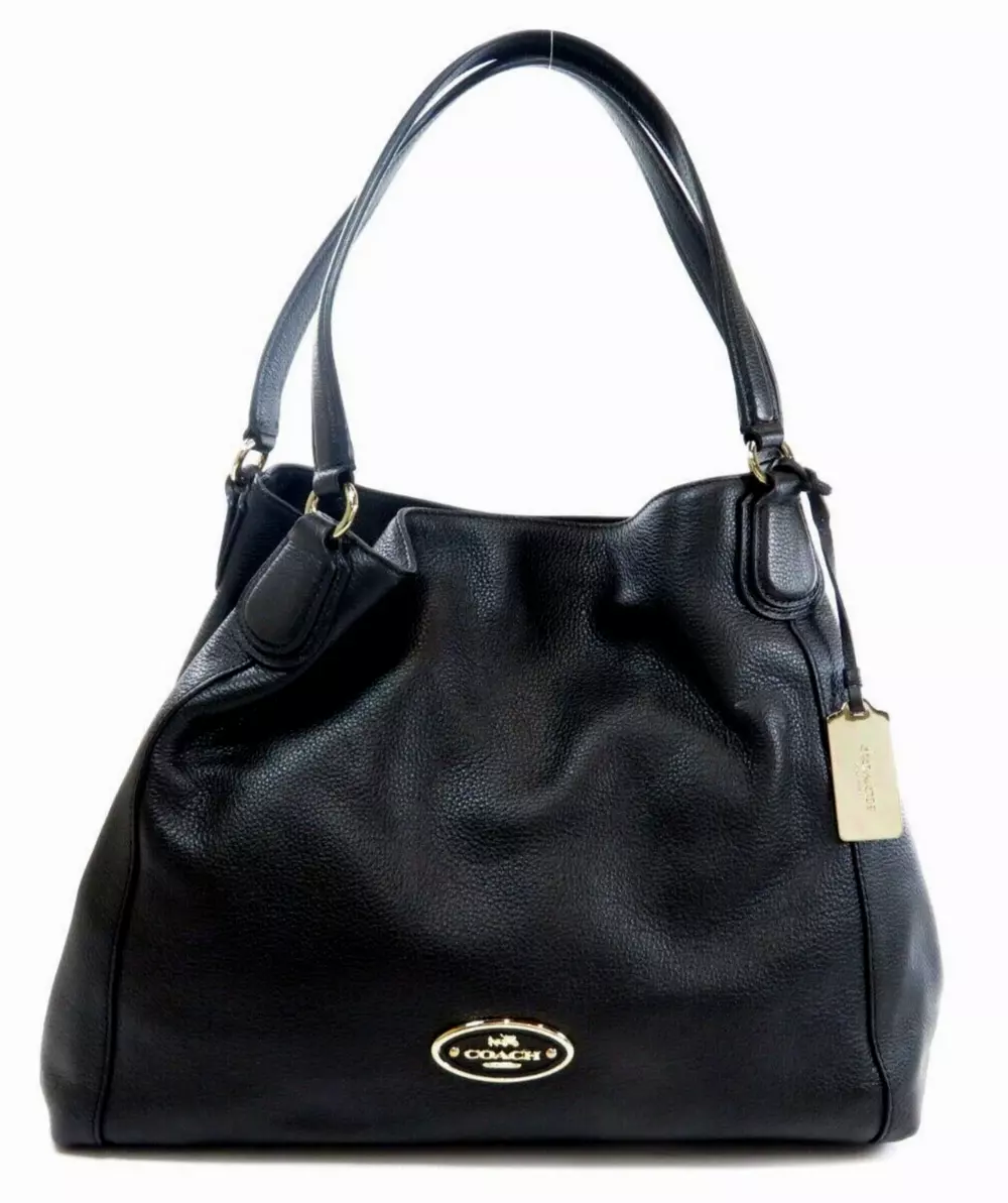 Coach Edie Bag 33547 Logo Motif Ladies Black Leather EXCELLENT