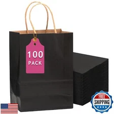 qiqee 100-Packs Black Paper Gift Bags with Handles Bulk 13"×10"×5" Large Size