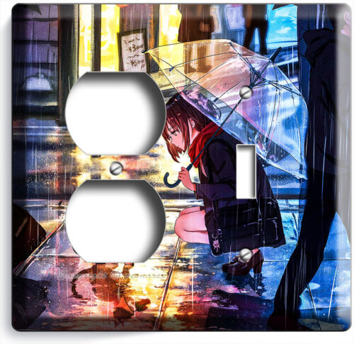 ANIME RAGAZZA GATTINA GATTO OMBRELLO ROSA GIORNO PIOGGIA INTERRUTTORE LUCE USCITA ARTE PIASTRA DA PARETE - Foto 25 di 34