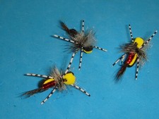 FLY FISHING FLIES - Yellow HIPPIE STOMPER Attractor Dry Fly size #14** (6 pcs.)