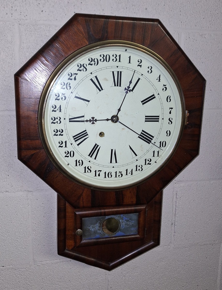 ANTIQUE NEW HAVEN SCHOOLHOUSE CALENDAR WALL REGULATOR CLOCK WORKING KEY  PENDULUM | eBay