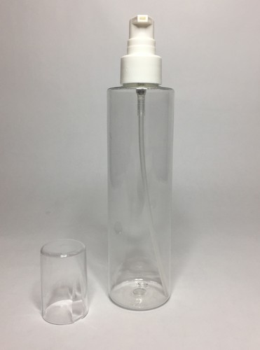 Empty 250ml Clear Cylindrical Plastic Bottles With White Cream Pump *ANY AMOUNT* - Picture 2 of 2