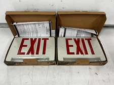 QTY 2 Exit Sign w/Emergency Lights: White, 1 or 2 Faces, Red, LED, Ceiling/Wall