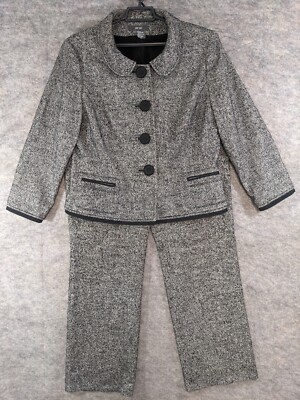 Per Se Suit Jacket Pants Women 14 Gray Wool Blend Lined Button-Up Career Classic