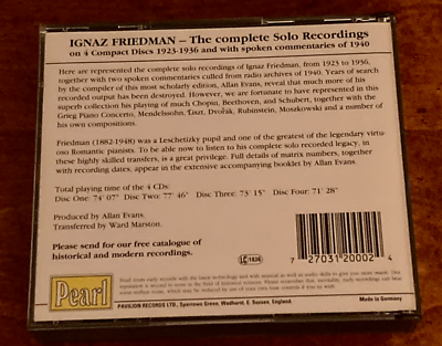 IGNAZ FRIEDMAN - THE COMPLETE SOLO RECORDINGS 1923 - 1936 ON 4 CDs