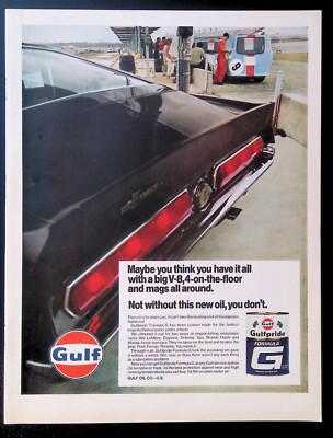 Print Ad 1960's Gulf Formula G Oil LeMans Daytona Sebring Spa