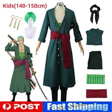 Kids Zoro Roronoa Costume One Piece Cosplay Anime Halloween Outfit Robe Kimono