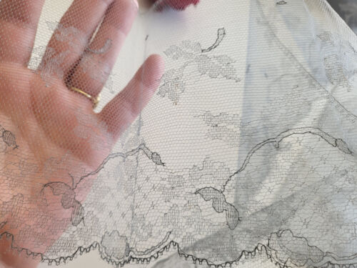 Rare Large Antique Grey Lace Veil Petticoat Milliner 4 Meters 70 B6 No.16 - Picture 7 of 15