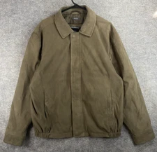 Perry Ellis Portfolio Sweater Men's Large Brown Suede Full Zip Collared Sweater