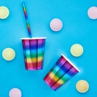 Rainbow Party Plates Cups and Straws. Metallic Disposable Tableware Supplies