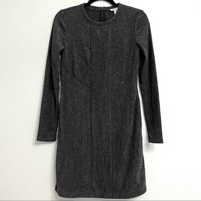 slim fit dress slacks Ann Taylor Loft Black Speckled 3/4 Sleeve Knee Length Shift Sweater Dr –  Brie