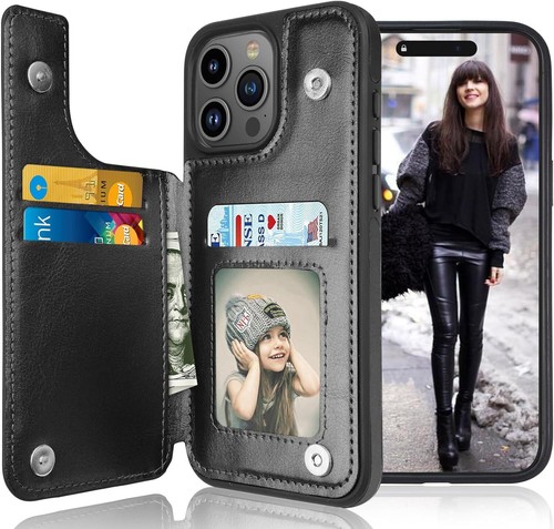 Funda de cuero para teléfono iPhone 15 Pro Max 14 13 12 11 billetera porta tarjetas cubierta - Imagen 2 de 52