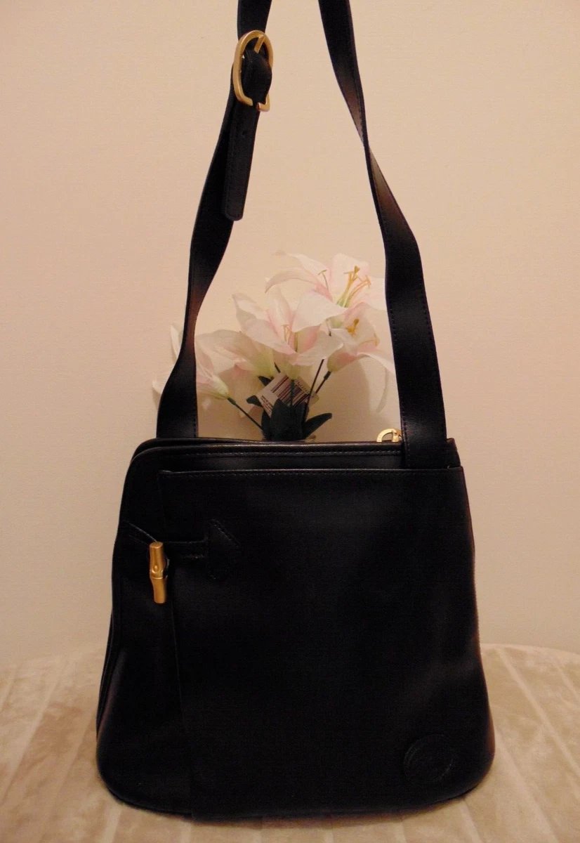 Longchamp Black Vintage Roseau Leather Bucket Bag