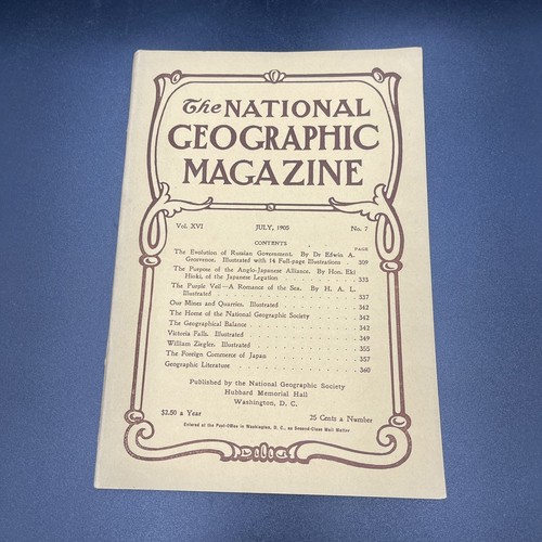 Magazine National Geographic 1905 JUILLET vol XVI n°7 EXCELLENT état