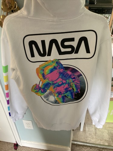 NASA Hoodie Regenbogen Neonweiß heiß rosa Größe Medium Unisex Astronaut weiß - Bild 6 von 7