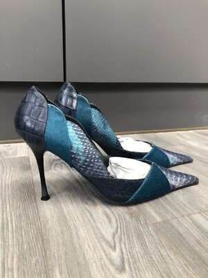 EU 39 Vintage 90s Y2K Dune Blue Turquoise Court Heel Shoes Mixed