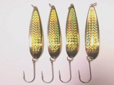 4 - 7oz Casting Crocodile Spoons Gold Fishing Lures With Holographic Prism Tape