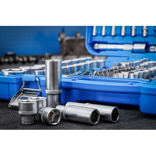 BGS Juego de llaves de vaso hexagonales 1/2" 3/8" 1/4" trinquete tuerca caja 192 piezas - Imagen 3 de 3