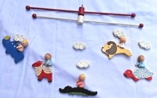 Vintage IRMI Hand Painted Wooden Baby Crib Mobile Zoo Animals Nursery Decor