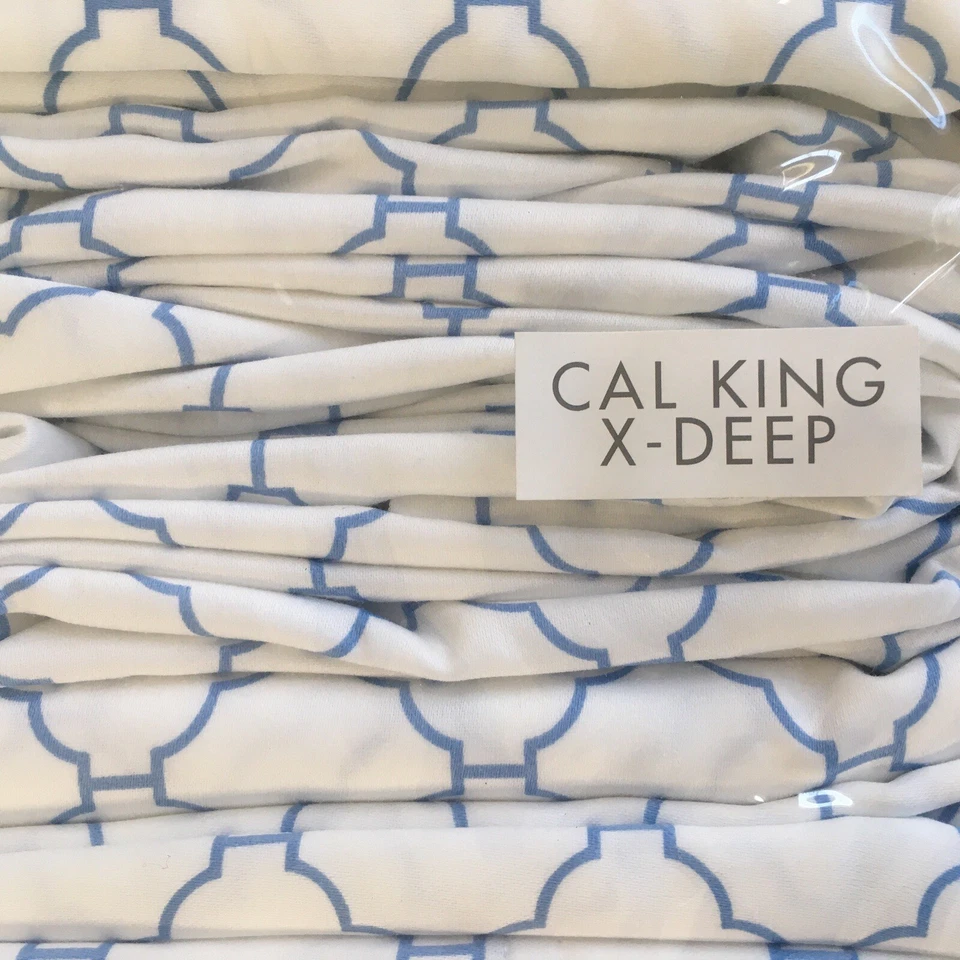 Nuevo juego de sábanas Charter Club 550 TC 100 % algodón CAL KING EXTRA PROFUNDO AZUL sobre BLANCO Foto 3 de 4