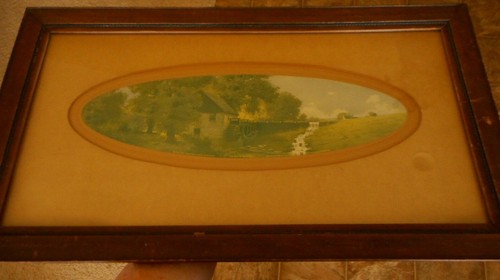 Antique Brown & Bigelow 1907 Framed Picture Print The Old Mill by Lamasure Oval