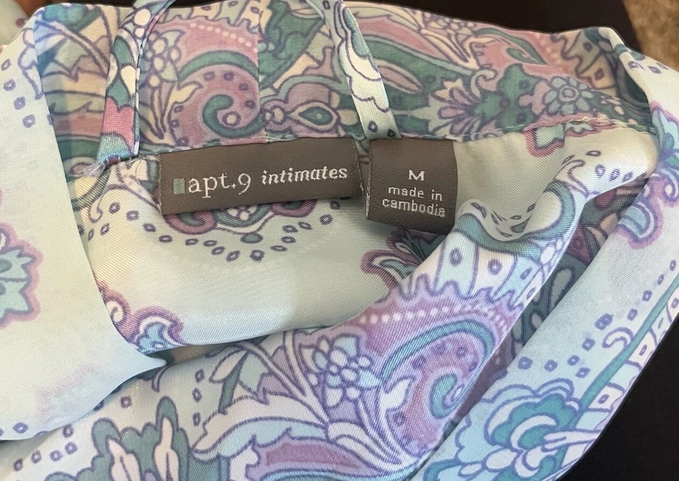 APT 9 Sedoso Satén Floral Bata Azul Púrpura Encaje en Mangas Vestido Talla M Foto 4 de 4