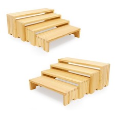 Large Display Wood Risers Wooden Stand 4 Tier Wood Racks, 2 Set 8 Pieces Cupc...