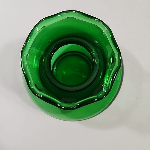 (4) Vintage Anchor Hocking kurze smaragdgrüne Glas Rüschen Hals Knospe Vasen - Bild 6 von 8
