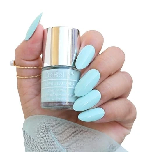 DeBelle Gel Blue Glossy Finish Nail Polish-Mint Blue(Mint Amour), 8 Ml - Enriche