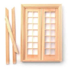 Dolls House Wooden Double French Doors Glazing and Frame DIY 110 tumdee
