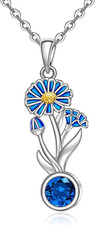 Aster Flower Necklace Crystal Pendant Gifts for Women Mom Wife Sterling Silver