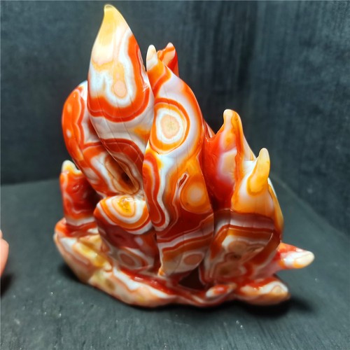 RARE 657.4g Natural Polished Banded Agate Hand-carved Nine-Tailed Fox R1920 - Picture 15 of 19
