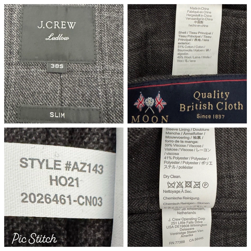 Chaqueta J.Crew Ludlow Slim Carbón Cuadros Luna Mezcla Lana Sin Estructura Talla 38 S Foto 4 de 4