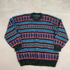Vintage Knitted Jumper Abstract Patterned Grandad Knit Sweater Men's M
