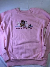 Vintage Cross Stitch Sweatshirt Pink Women’s M Cozy Grandma Core