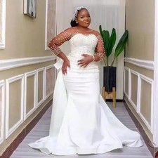 New Shoulder Satin Wedding Dress Strapless Chapel Train Mermaid Bridal Gowns