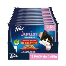 FELIX Le Ghiottonerie Junior Cibo Umido Gattino 2-12 Mesi Bocconcini in Gelatina