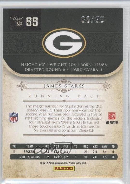 2011 Playoff National Treasures /99 James Starks #55 - Image 2 of 2