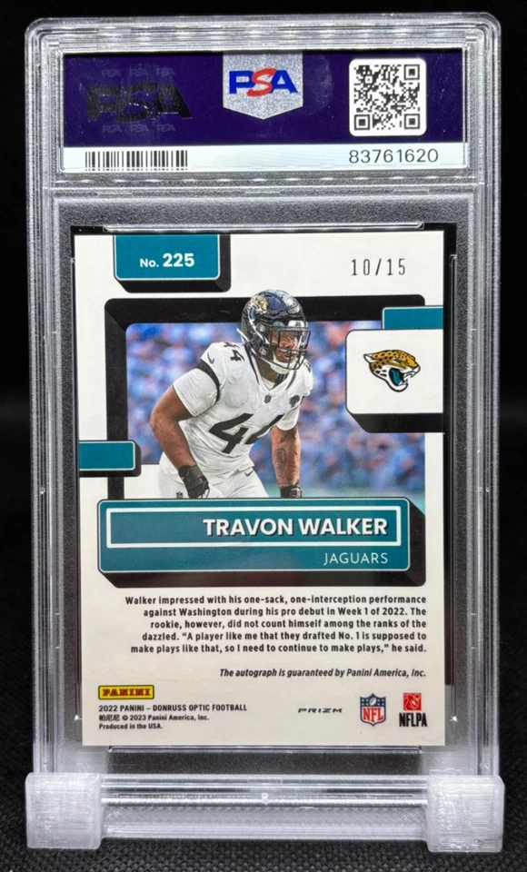 2022 Donruss Optic Travon Walker #225 Ice Prizm Auto  /15  rookie card RC PSA 10 - Image 3 of 4