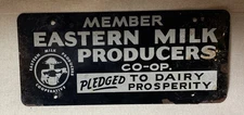 Vintage Original Member Eastern Milk Producers Cooperative License Plate Sign