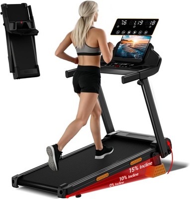 Foldable Treadmill with 15% Incline, 3.0HP, 400Lbs Capacity, LED Screen
